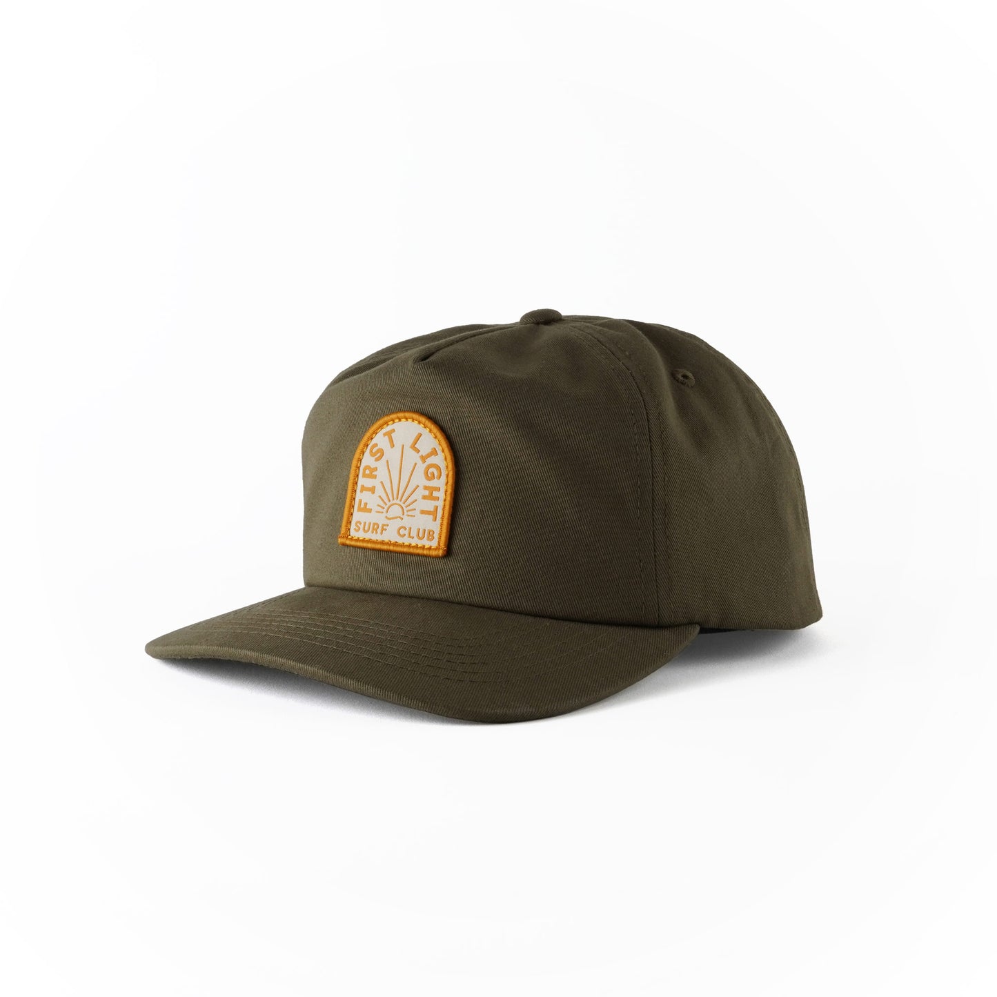 First Light Surf Club Olive 5 Panel Unstructured Snapback Hat With Patch