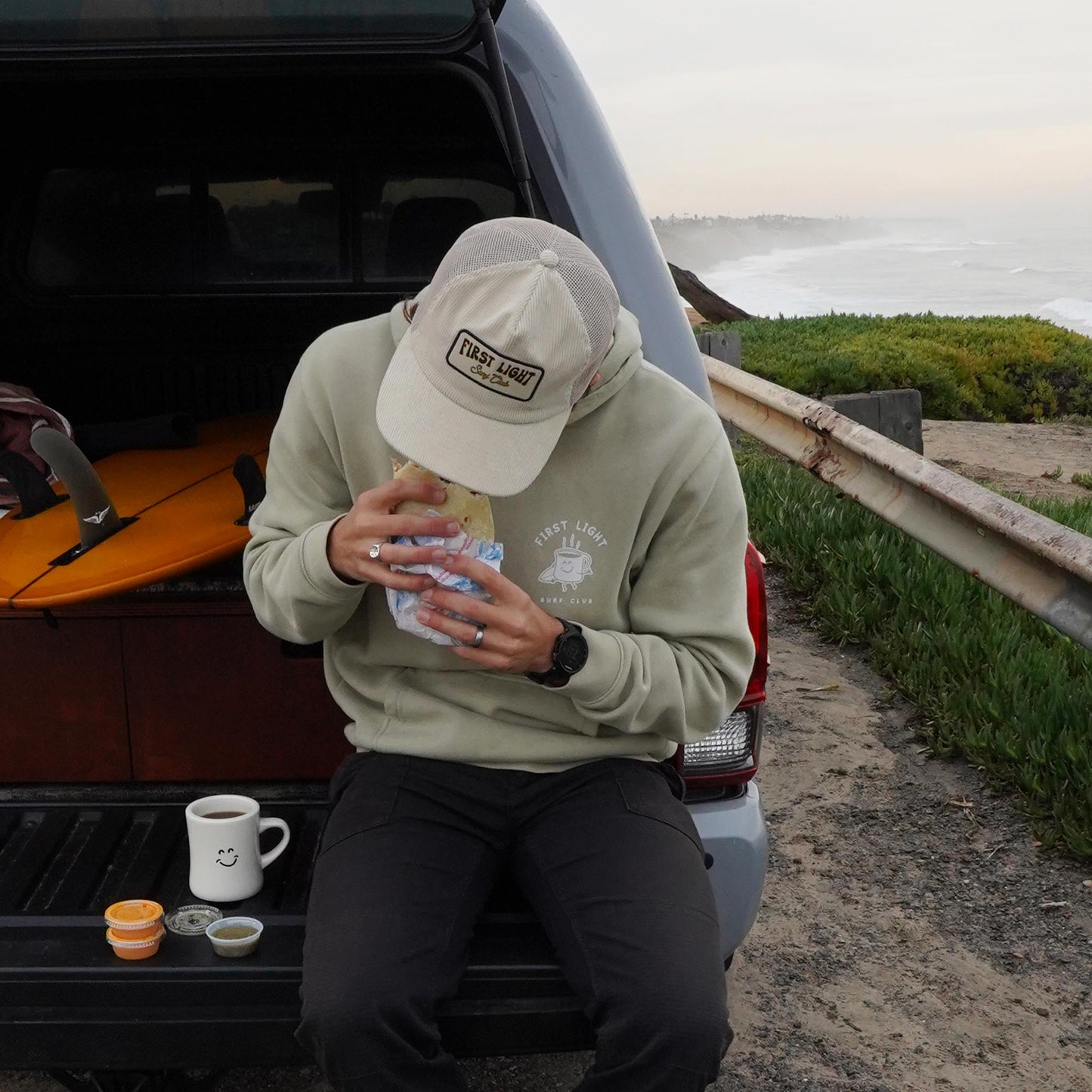 First Light Surf Club Corduroy Trucker Hat, Post surf breakfast burrito